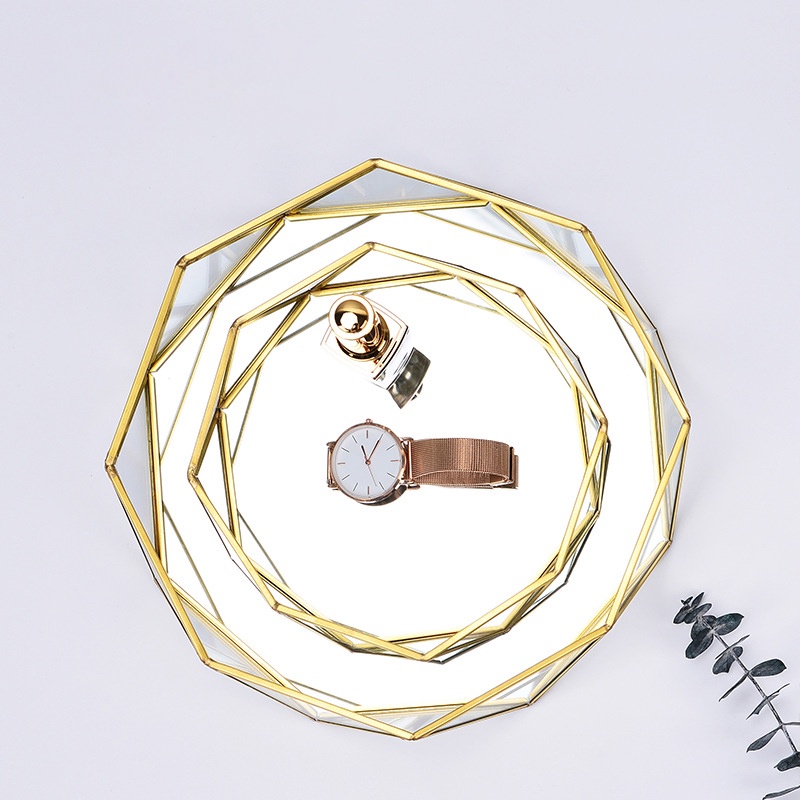 Khay Kim Loại Thủy Tinh Hình Tròn Đựng Trái Cây / Trang Sức Phong Cách Vintage Châu Âu