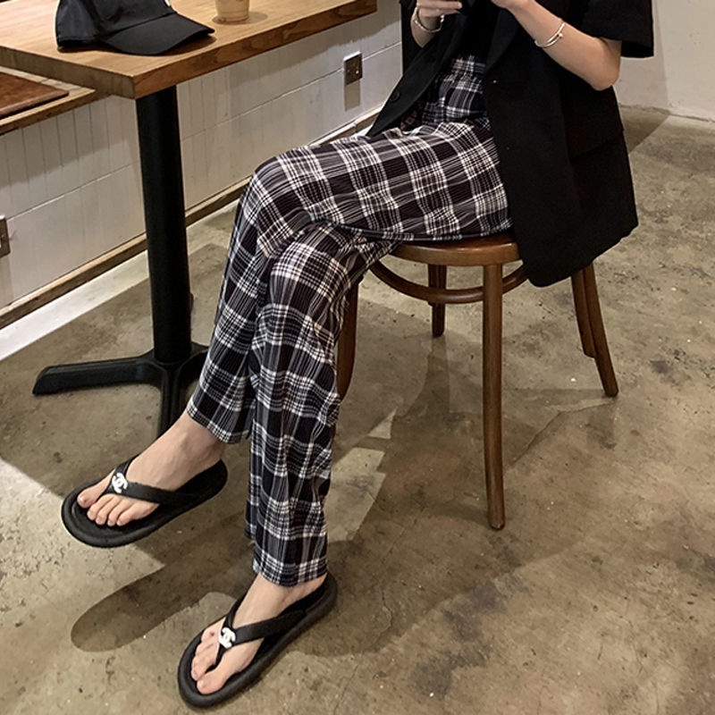 Quần ống rộng Họa Tiết Caro Thời Trang Cho Nữ