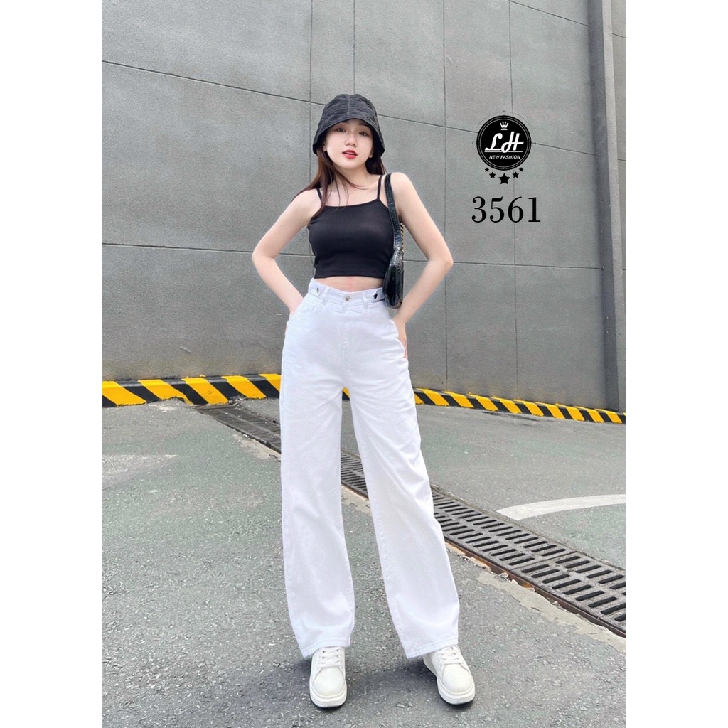 Quần jean trắng, quần bò ống suông nữ màu trắng trơn ulzzang  có bass lưng siêu cao Lê Huy Fashion 3561