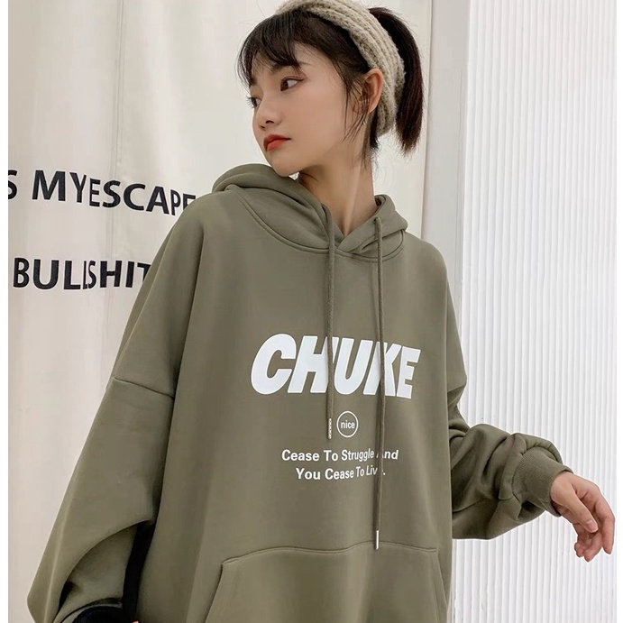 Áo hodi chuke màu xanh rêu chất bo dầy nặng tay, mặc sáng da, from to PIGI STORE Mã 25