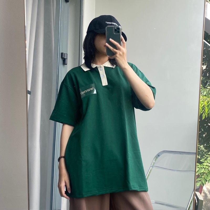 Áo thun polo from rộng unisex why not màu Xanh Lá/Kem chất thun cá sấu cotton cao cấp , Áo thun chất đẹp