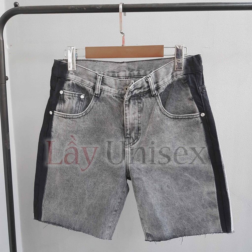 Quần short jean unisex Viền Đậm lai tua rua