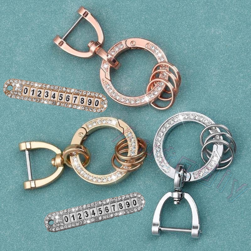 Móc Chìa Khóa Xe Hơi Đính Đá Kim Cương Chống Mất Thẻ Số Điện Thoại/ Bảng Số Điện Thoại