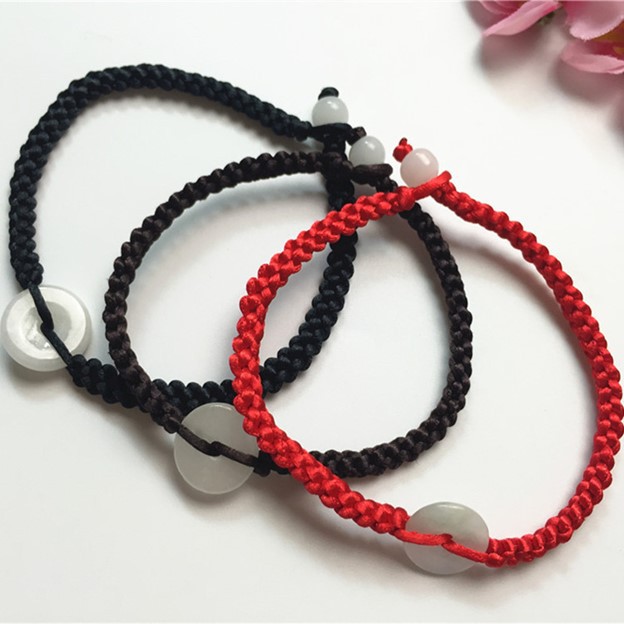 Vòng Tay Mặt Đá Chalcedony Dây Thừng Đỏ May Mắn