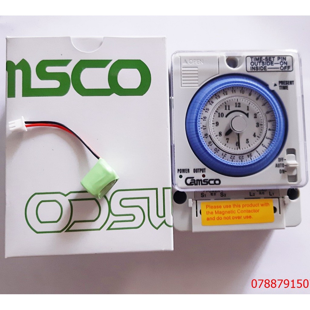 Đồng hồ hẹn giờ cơ Camsco ,tủ điện TB35N + Tặng 1 cục pin lưu, hẹn giờ ngắt điện công suất cao