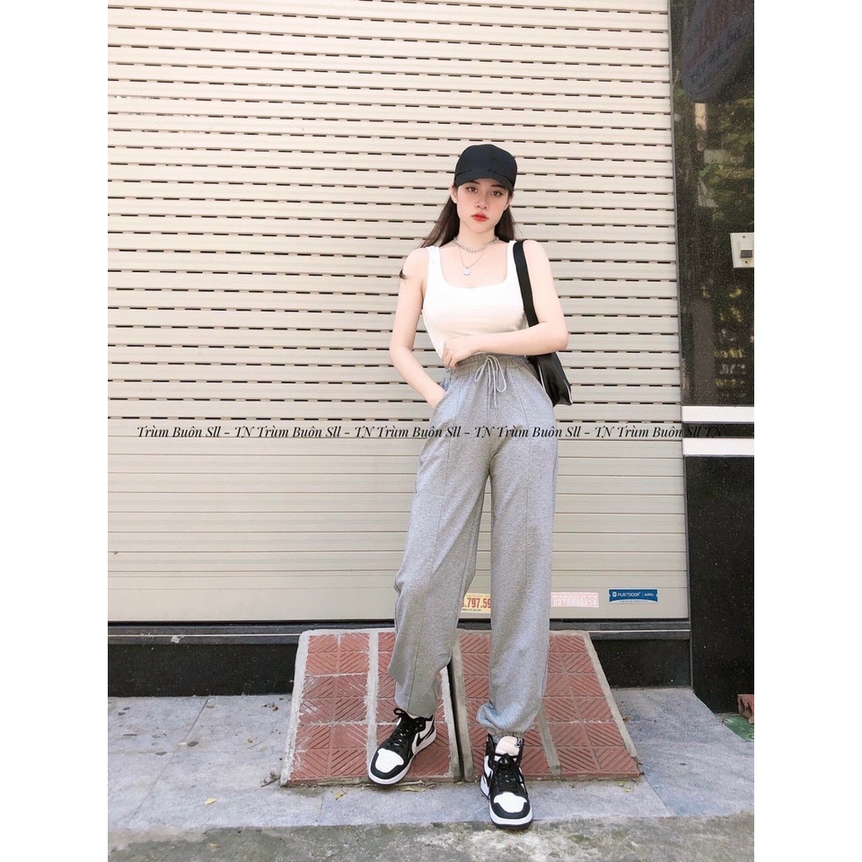 [ MẪU MỚI] Quần Nỉ jogger Nữ Ống BOOM gân giữa form rộng bo gấu kiểu dáng thể thao thun trơn Năng Động0