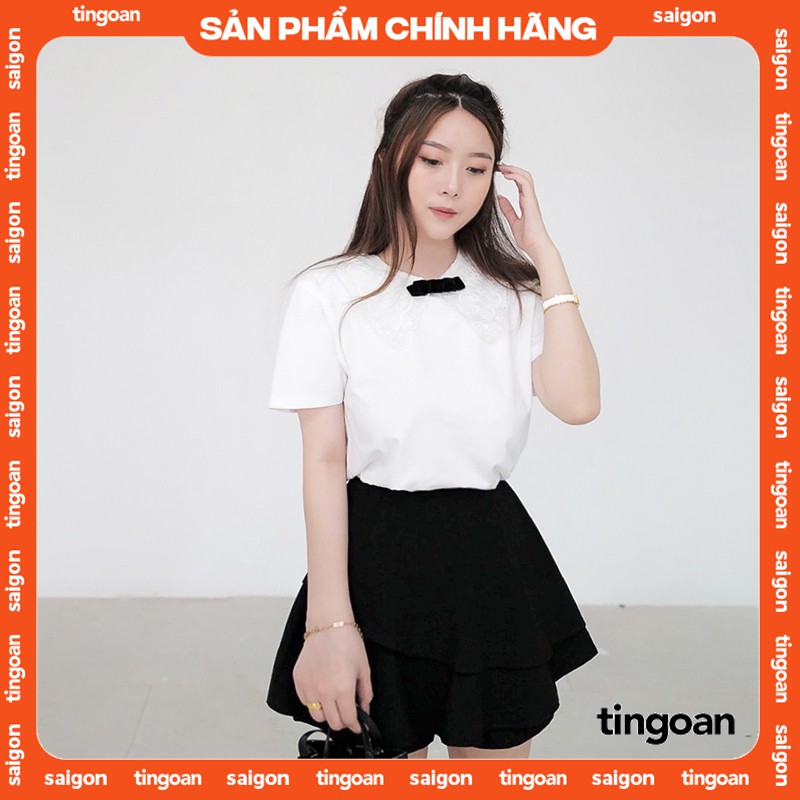 Áo phông nơ ren cổ BEST FRIEND TOP/WH