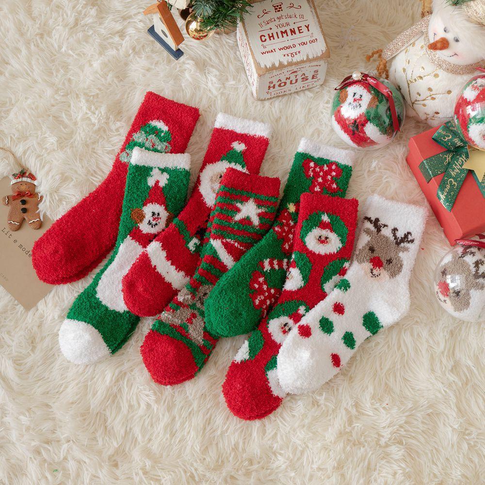 Vớ Nhung San Hô Cổ Vừa Thoải Mái Họa Tiết Ông Già Noel / Người Tuyết Đáng Yêu Cho Nữ