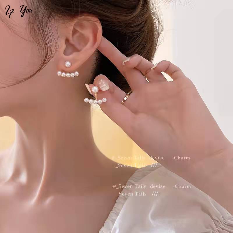 Bông tai AY đính ngọc trai nhân tạo phong cách thời trang cho nữ