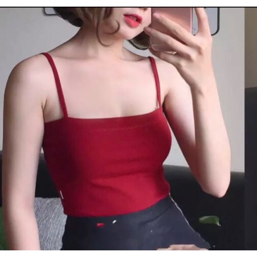 ÁO THUN 2 DÂY SỢI BÚN,Áo Hai Dây Croptop Busy 2 Lớp Thun Dẻo Không Viền Co giãn Ôm Sát HDC