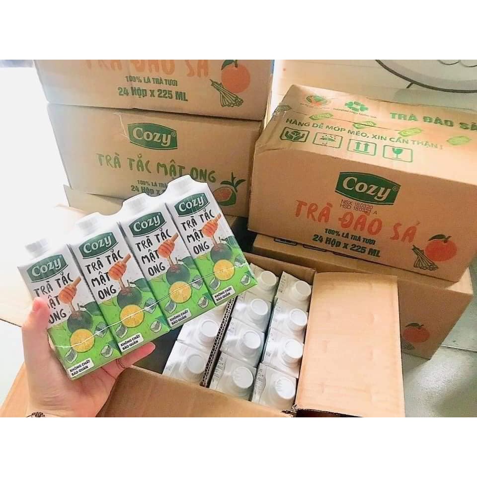 Trà cozy lốc 4 hộp/thùng 24 hộp 225ml - vải, trà tắc mật ong, trà đào sả - Trà hoa quả uống liền | BigBuy360 - bigbuy360.vn