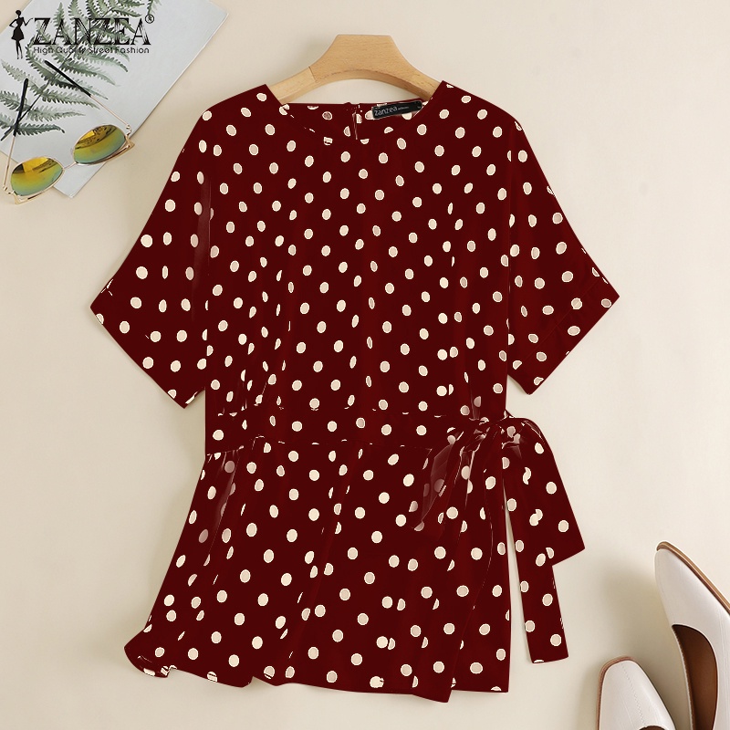 Zanzea Áo Peplum Cổ Tròn Họa Tiết Chấm Bi Thời Trang Cho Nữ