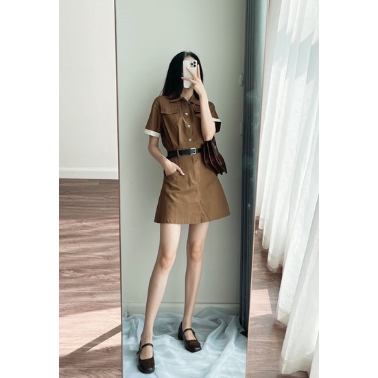 REHAN DRESS - váy kaki jean kèm đai REGEN