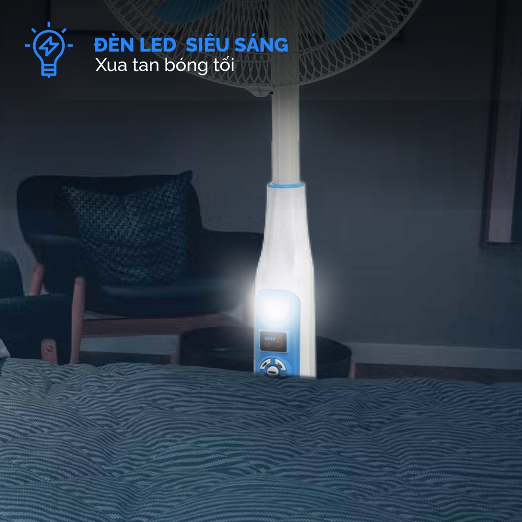 Quạt sạc tích điện để bàn AC&amp;DC 18 inch Honjianda FL618/FL803 - có đèn LED hỗ trợ cúp điện