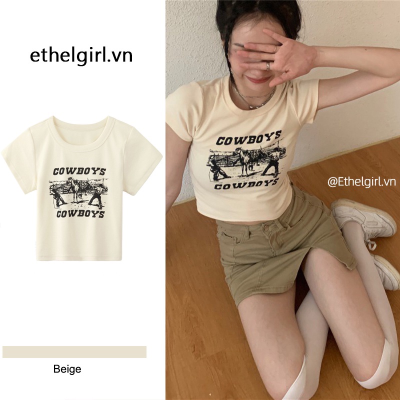 Áo thun thân ngắn dáng ôm tay ngắn phong cách Hàn Quốc quyến rũ cho nữ