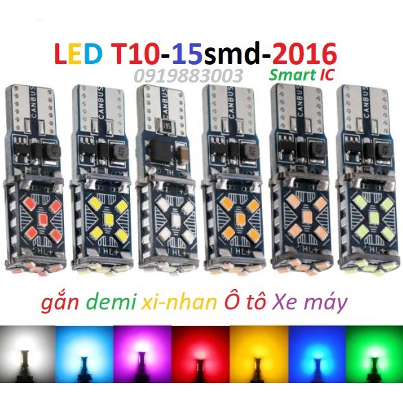 1 bóng LED T10 đèn demi, xi nhan 15SMD 2016 canbus siêu sáng