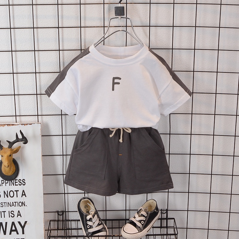 Bộ áo thun cotton ngắn tay in chữ + quần short thể thao thời trang cho bé trai 0-6 tuổi