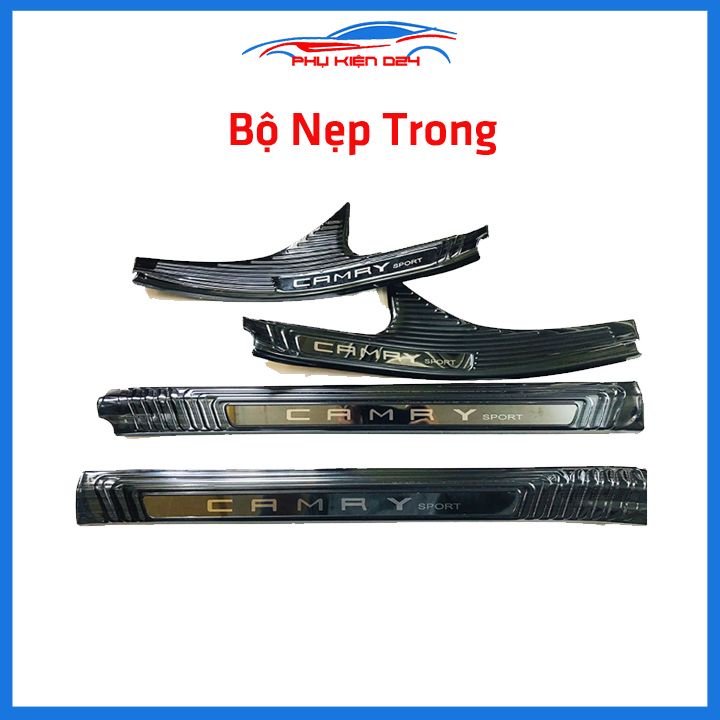 Bộ ốp bậc cửa trong ngoài nẹp bước chân Camry 2019-2020-2021 vân Titan chống trầy trang trí xe