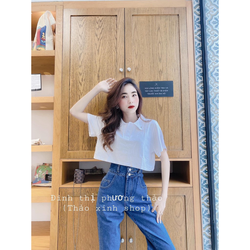 Quần baggy jean nữ JohnsonLi lưng cao, dáng rộng , ống suông, kết hợp nắp túi đai, 2 màu | BigBuy360 - bigbuy360.vn