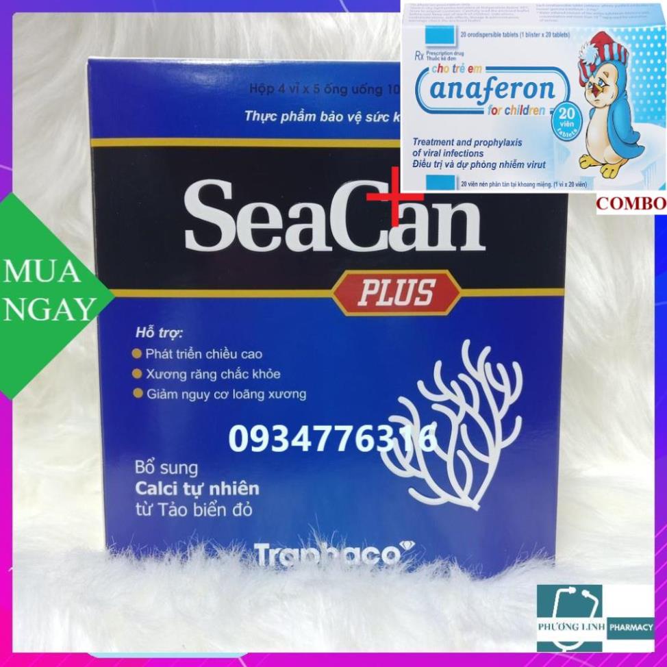 Combo Chim cánh cụt Nga+ SeaCan Plus Traphaco, Bổ sung canxi tự nhiên từ tảo biển đỏ, Hộp 20 ống