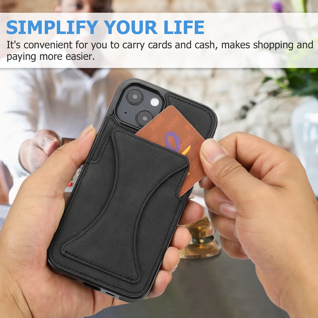 Bao Da Điện Thoại Chống Sốc Có Ngăn Đựng Thẻ Thời Trang Cho iPhone 14 / 13 / 12 / 11 / X / 8 / 7P