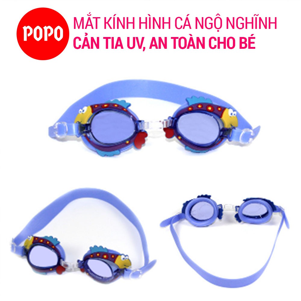 Kính bơi hình con cá ngộ nghĩnh 2600 cho bé từ 3 tuổi chính hãng POPO cao cấp chống sương mù có túi đựng nhỏ gọn