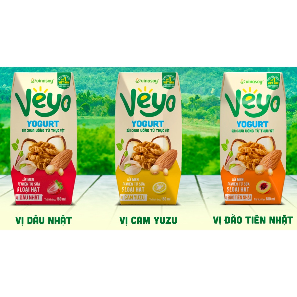 LỐC 3 HỘP 180ML SỮA CHUA UỐNG VEYO YOGURT TỪ 5 LOẠI HẠT
