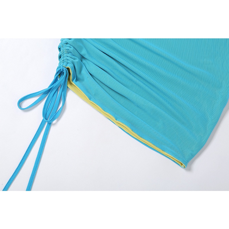 Đầm ôm dáng DUNEA cổ chữ U phối dây rút màu sắc tương phản thiết kế quyến rũ