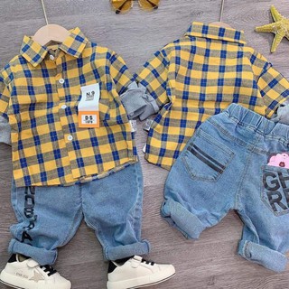 Set somi sọc quần jean bé trai