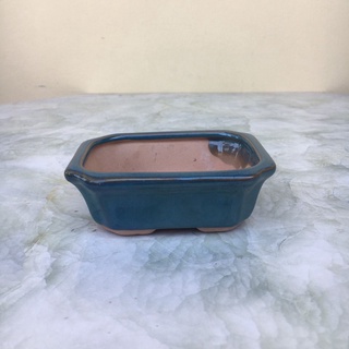 Chậu bonsai Chữ nhật vát mini men xanh ngọc gốm Bát tràng 1 size BM-144 -hm