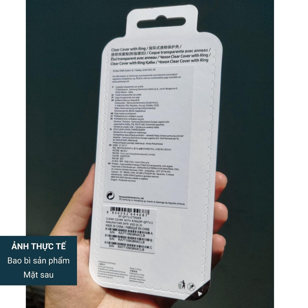 Ốp trong suốt Clear Cover with Ring cho Galaxy Z Flip 4 / Flip 3