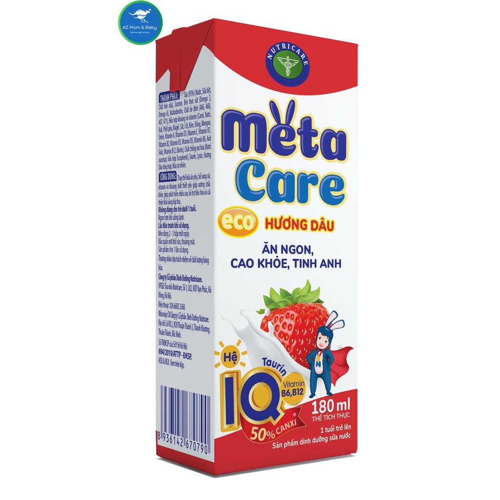 Thùng sữa nước Nutricare Metacare ECO (Vị DÂU) (180ml x 48 hộp) - ăn ngon cao khoẻ tinh anh cho trẻ