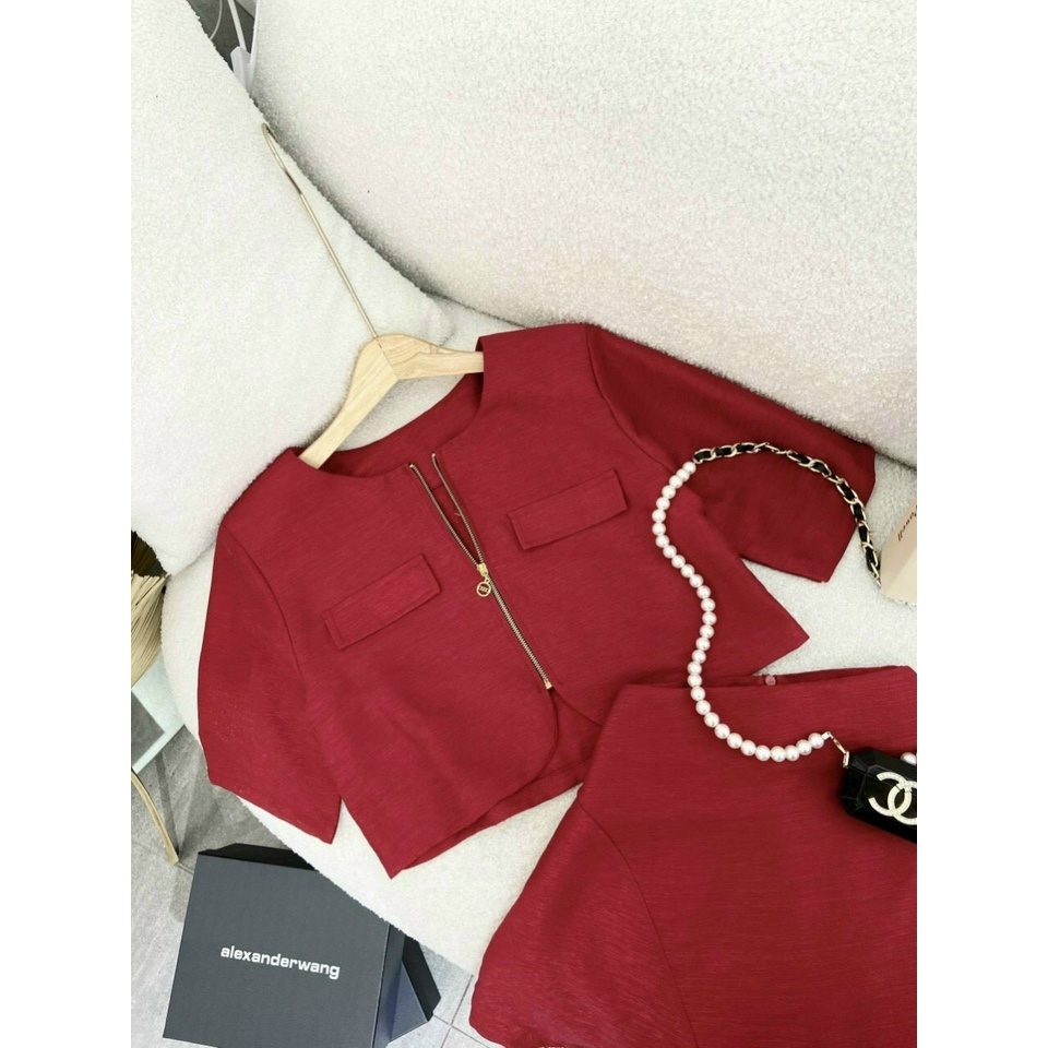 Set Áo Dây Kéo Dọc Và Chân Váy Có Lót