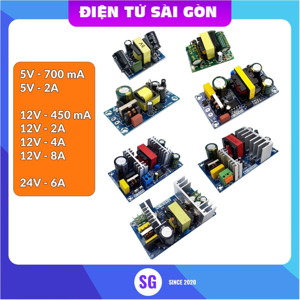 Nguồn Xung 5V 12V 24V không vỏ chất lượng cao Module nguồn 5V 700ma, 5V 2A, 12V 450mA, 12V 2A, 12V 4A, 12V 8A, 24V 6A