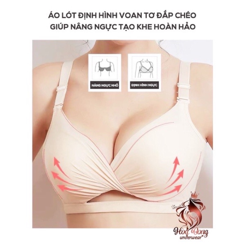 Áo lót nữ định hình lụa voan tơ đắp chéo siêu độn dày không gọng, siêu nâng ngực tạo khe không bè hoàn hảo có video thật