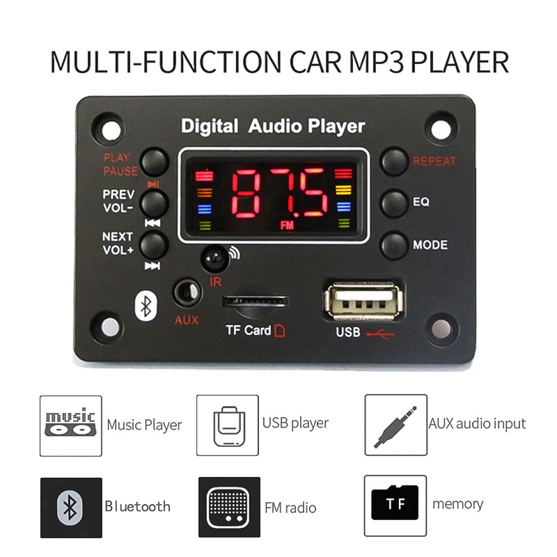 Bảng Mạch Giải Mã MP3 FM Radio TF USB AUX MP3 Bluetooth Kỹ Thuật Số LED 5V 12V Cho Xe Hơi