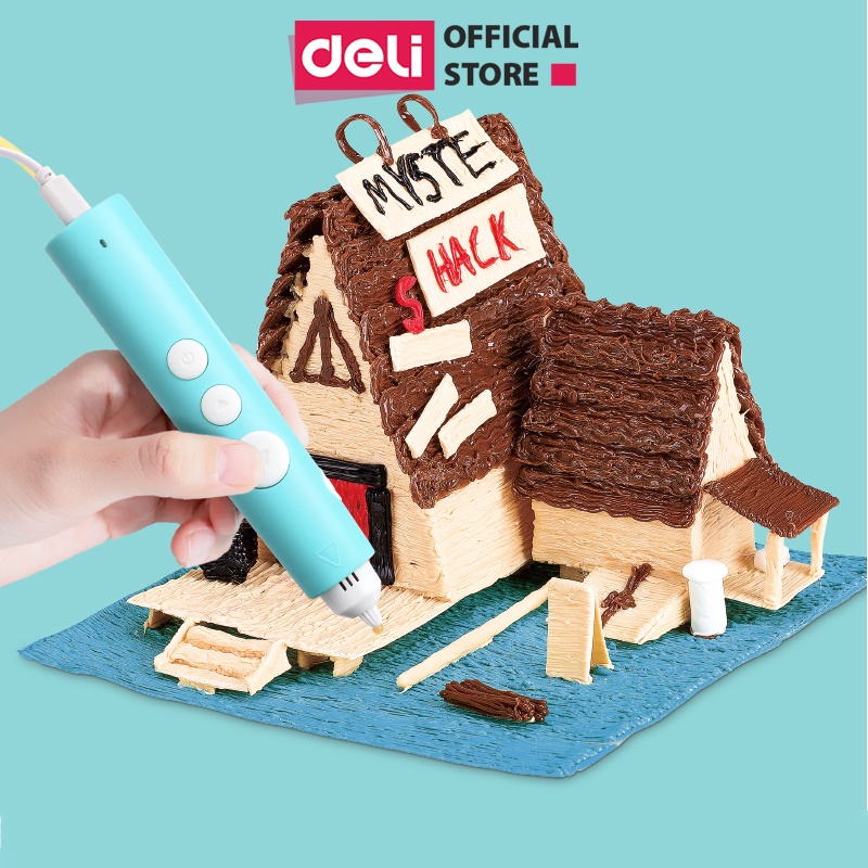 Bút vẽ 3D tạo mô hình 3 chiều độc đáo, in hình 3D nhiều màu Deli 74860 - Màu hồng/Màu xanh dành cho bé