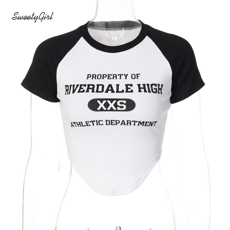 Áo Thun Tay Ngắn Cổ Tròn Phối Màu Tương Phản Thời Trang 2022 Cho Nữ