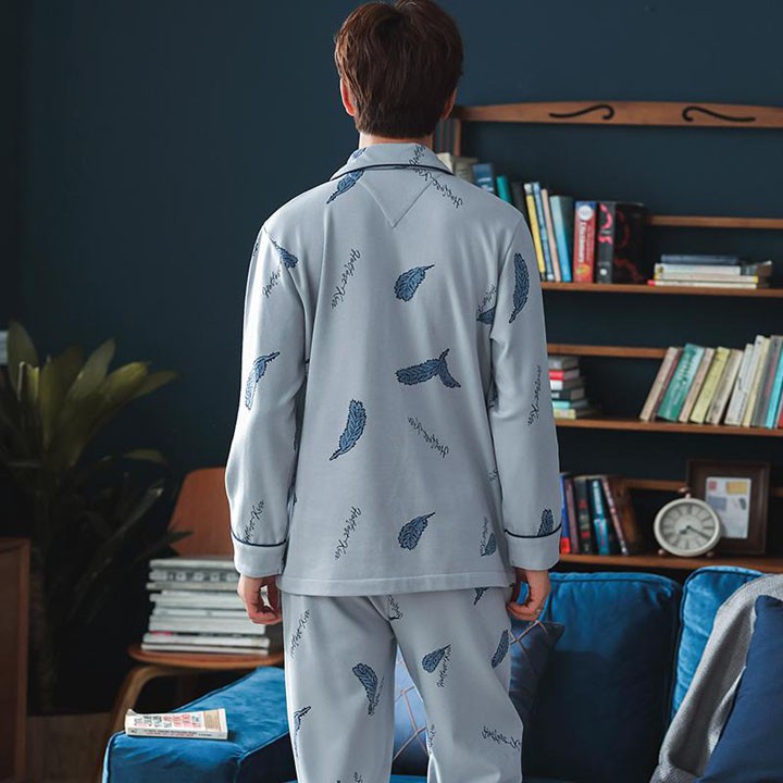 Đồ bộ Pijama-Đồ ngủ nam cao cấp họa tiết hoa lá phong cách Hàn Quốc, chất COTTON 100 dày dặn & thoáng khí (711)