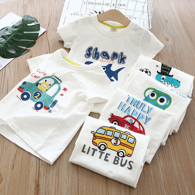 ÁO BÉ TRAI BÉ GÁI COTTON, ÁO THUN TRẺ EM CỘC TAY MÙA HÈ MẪU THE SHARK