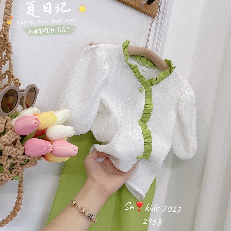 Set áo trắng quần cốm sn kids bé gái