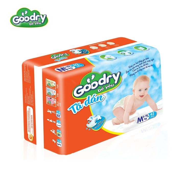 Tã dán Goodry M42 (5-10kg) - Công nghệ Nhật Bản, Màng đáy thoáng khí 100% ngăn ngừa hăm tã