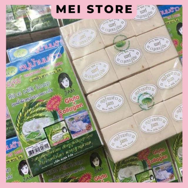 Lốc Xà Bông cám gạo thái lan Jam Rice Milk Soap x1 lốc (12 cục)