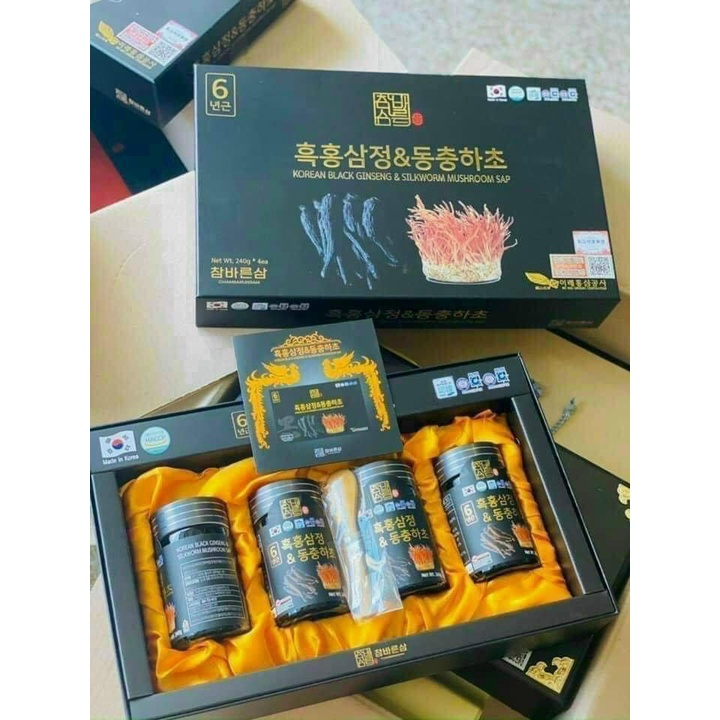 Cao Hắc Sâm Đông Trùng Hạ Thảo Hàn Quốc Hộp 4 Lọ * 240g Korean Black Ginseng & Silkworm Mushroom Sap, - hoanggamkorea