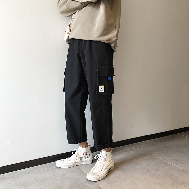 Summer 2020 Men's Pants Casual Pants for Men Clothing Solid Straight Loose Streetwear Men Fashion Brand Overalls Korean Trend Straight Casual Pants With Wide Legs