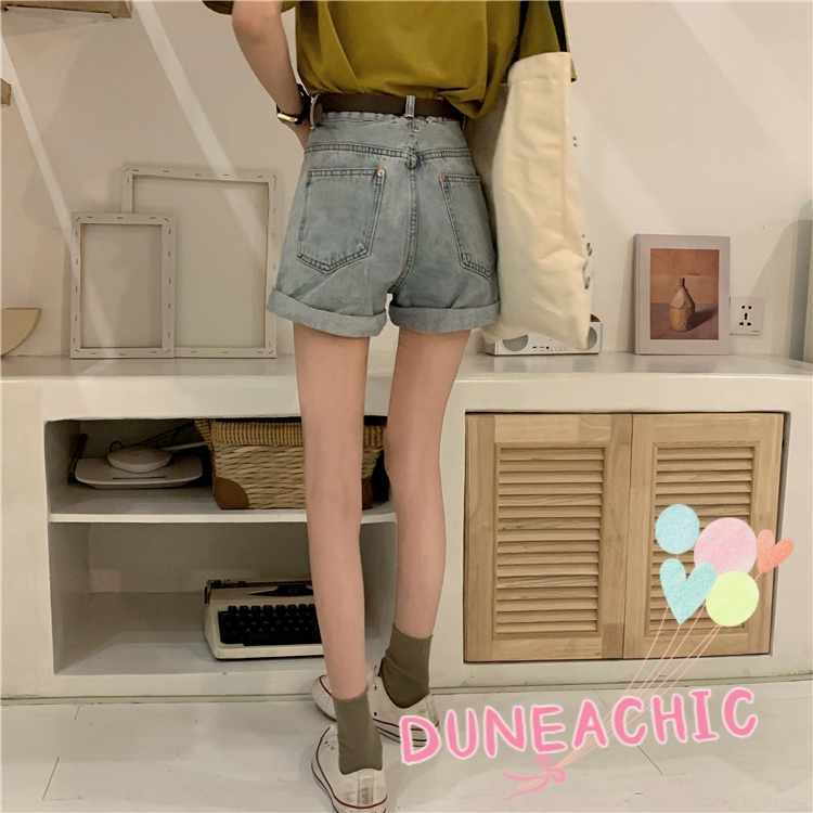 DUNEA Quần Short Denim Lưng Cao Ống Rộng Thời Trang Cá Tính Cho Nữ