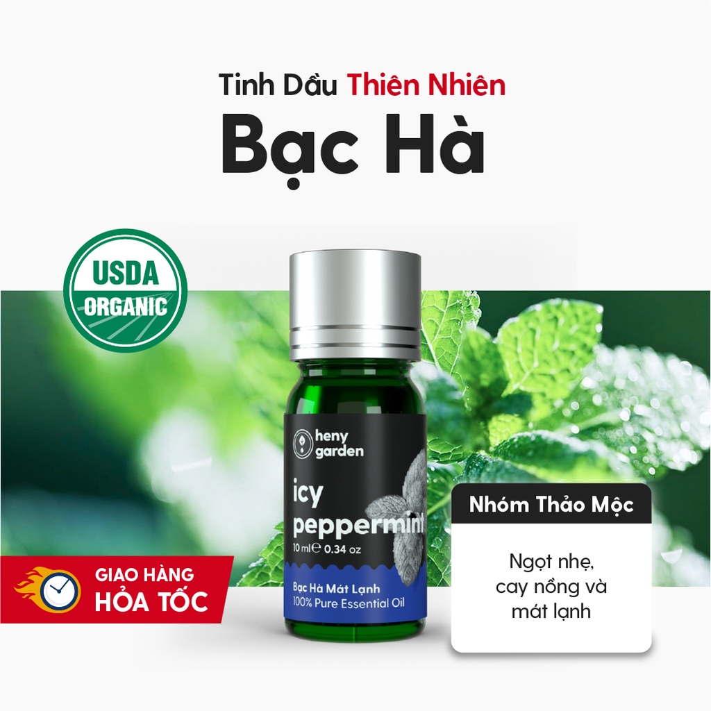 Tinh Dầu Bạc Hà (The Lạnh) Organic Thiên Nhiên Nguyên Chất Đậm Đặc Xông Thơm Phòng, Làm Nến Thơm HENY GARDEN