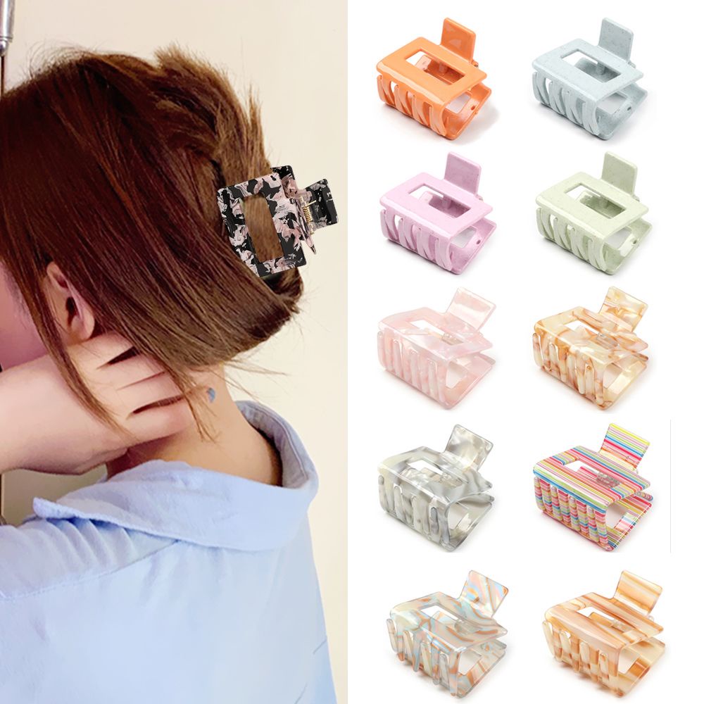 Kẹp tóc hình vuông bằng acrylic nhiều màu thời trang xinh xắn cho nữ