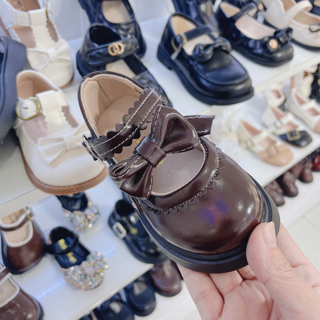 ￼￼￼Giày Bé Gái - Giày búp bê da mềm phong cách Vintage Hàn Quốc có quai dán A487 (có ảnh thật)