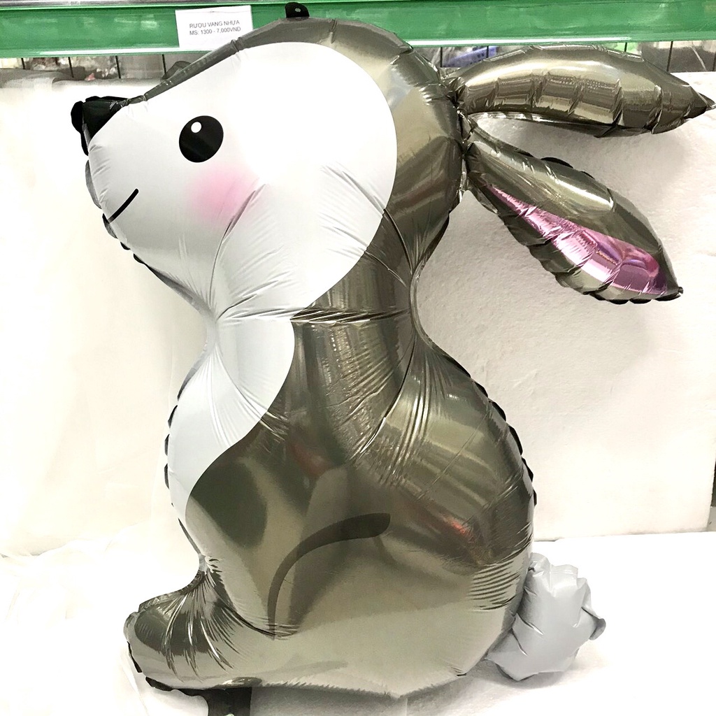 Bóng nhôm thỏ trắng xám 55cm trang trí sinh nhật HPBD